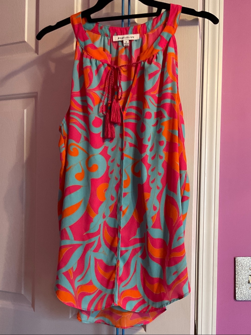 Rose & Olive Hot Pink, Turquoise & Orange Printed High-Low Dress